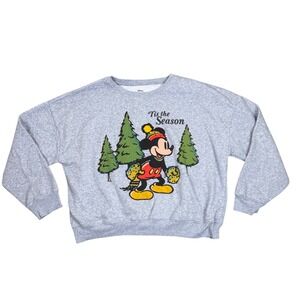 Disney Mickey Mouse 'Tis the Season Christmas Tree Gray Sweatshirt XXL